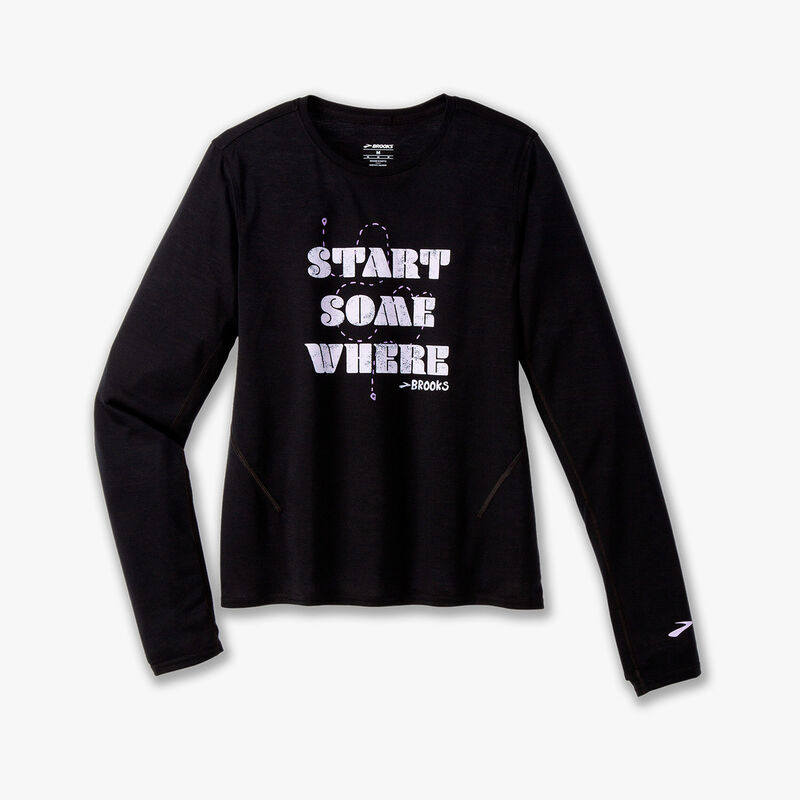 Brooks Distance Long Sleeve 3.0, NEGRO, hi-res image number null