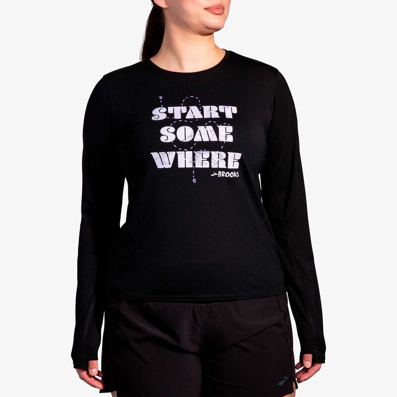 Brooks Distance Long Sleeve 3.0, NEGRO, hi-res image number null
