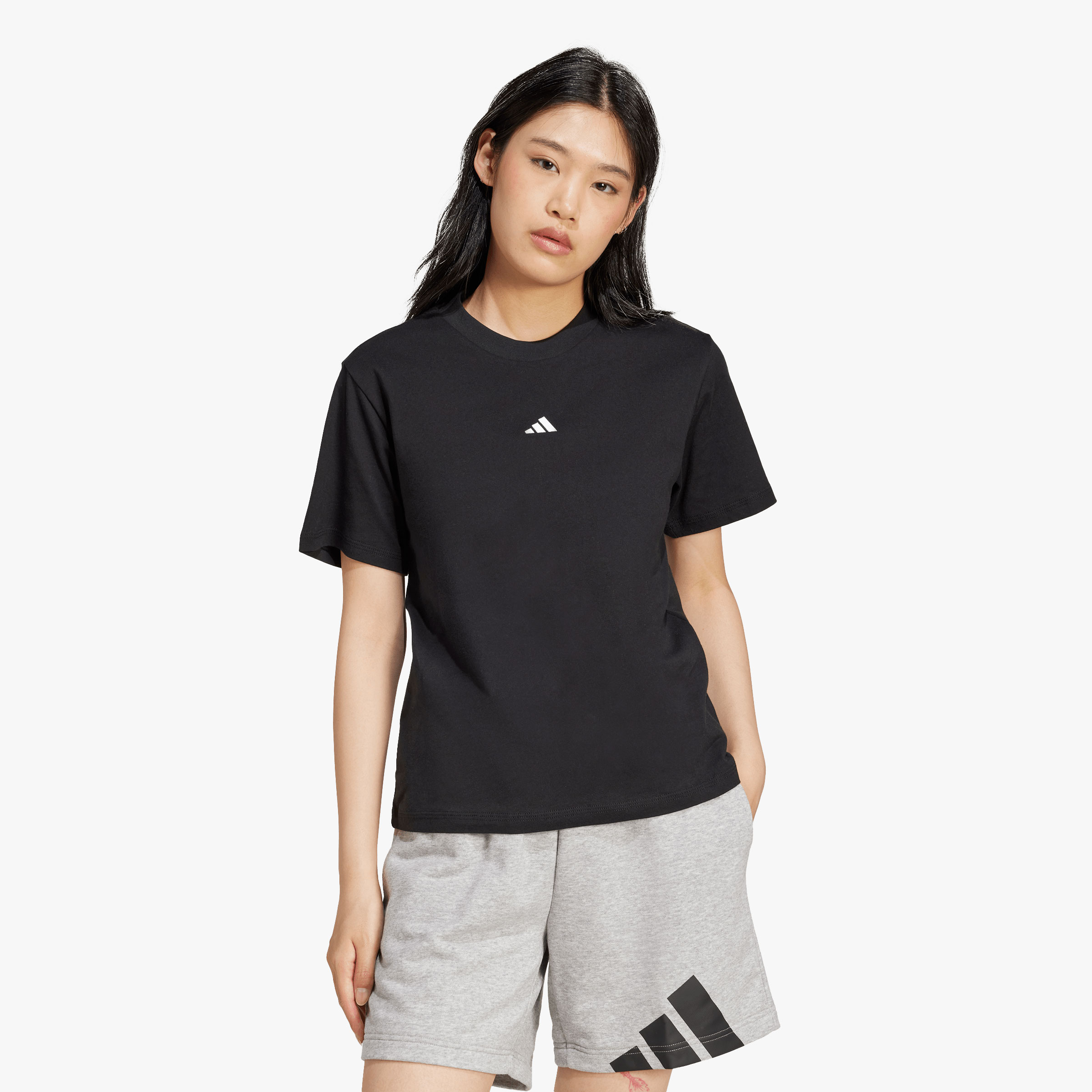 adidas Polera Essentials Logo Peque&ntilde;o Algod&oacute;n, NEGRO, hi-res
