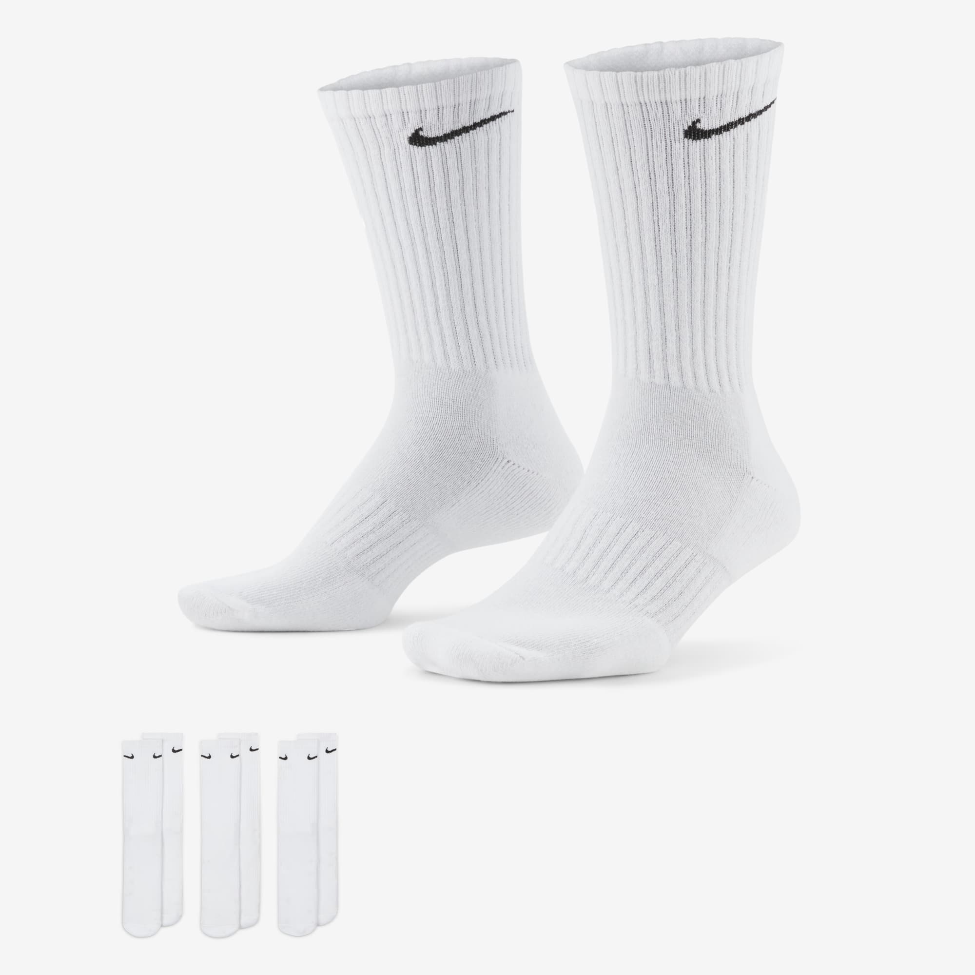 Nike Calcetines Everyday Cushioned Largos 3 Pares, BLANCO, hi-res