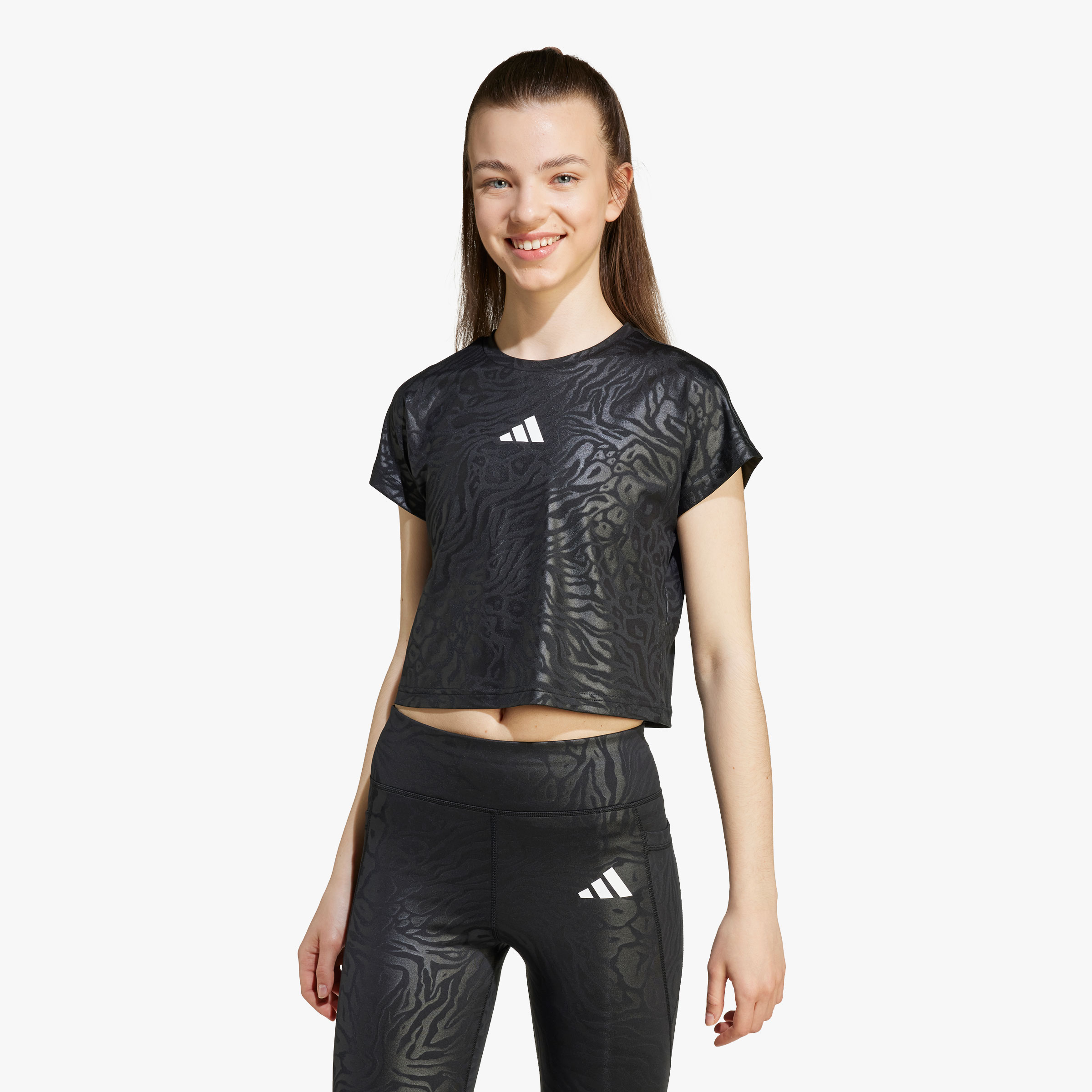 adidas Polera Crop All Sports Animal Print, NEGRO, hi-res