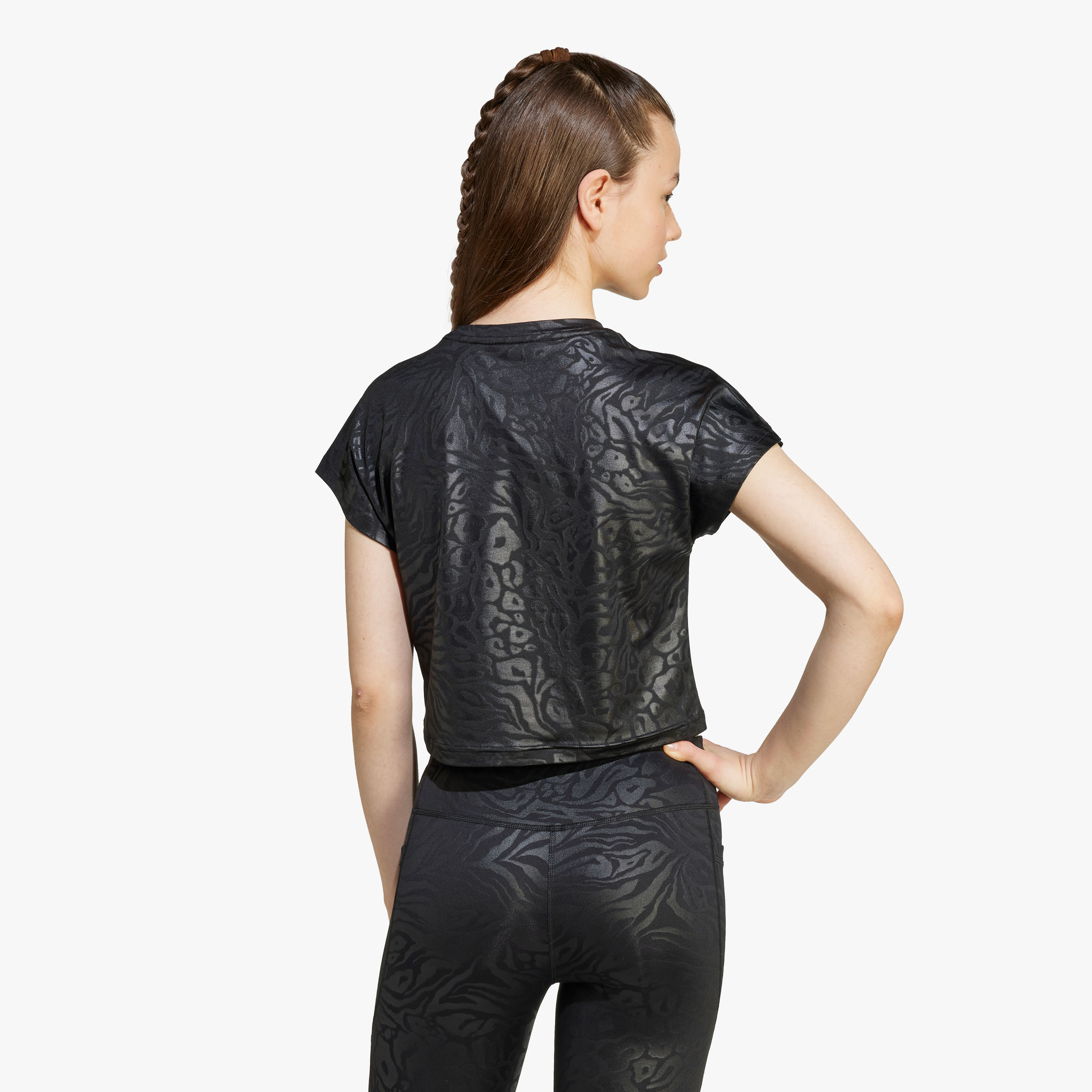 adidas Polera Crop All Sports Animal Print, NEGRO, hi-res