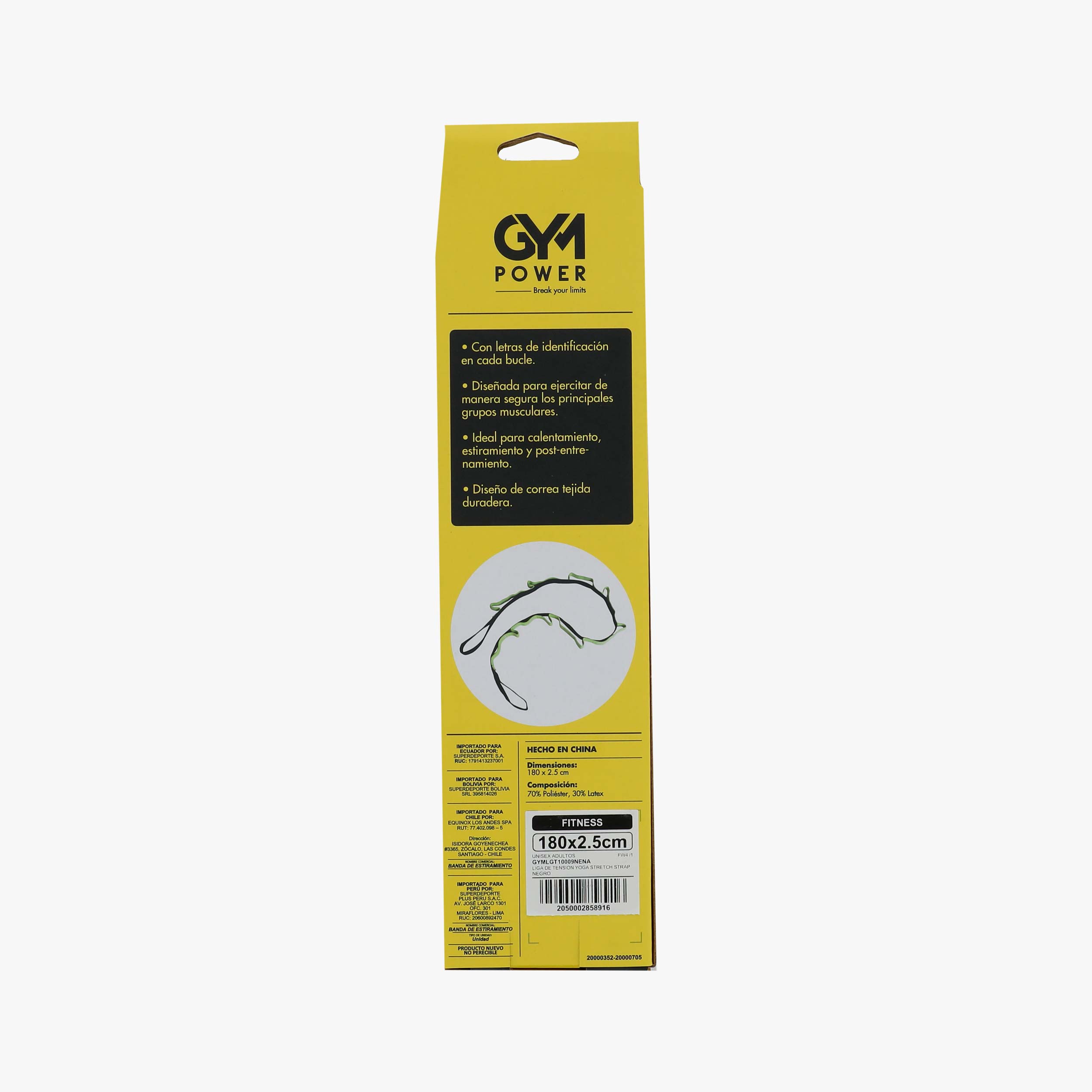 Gym Power Yoga Stretch Strap, NEGRO, hi-res