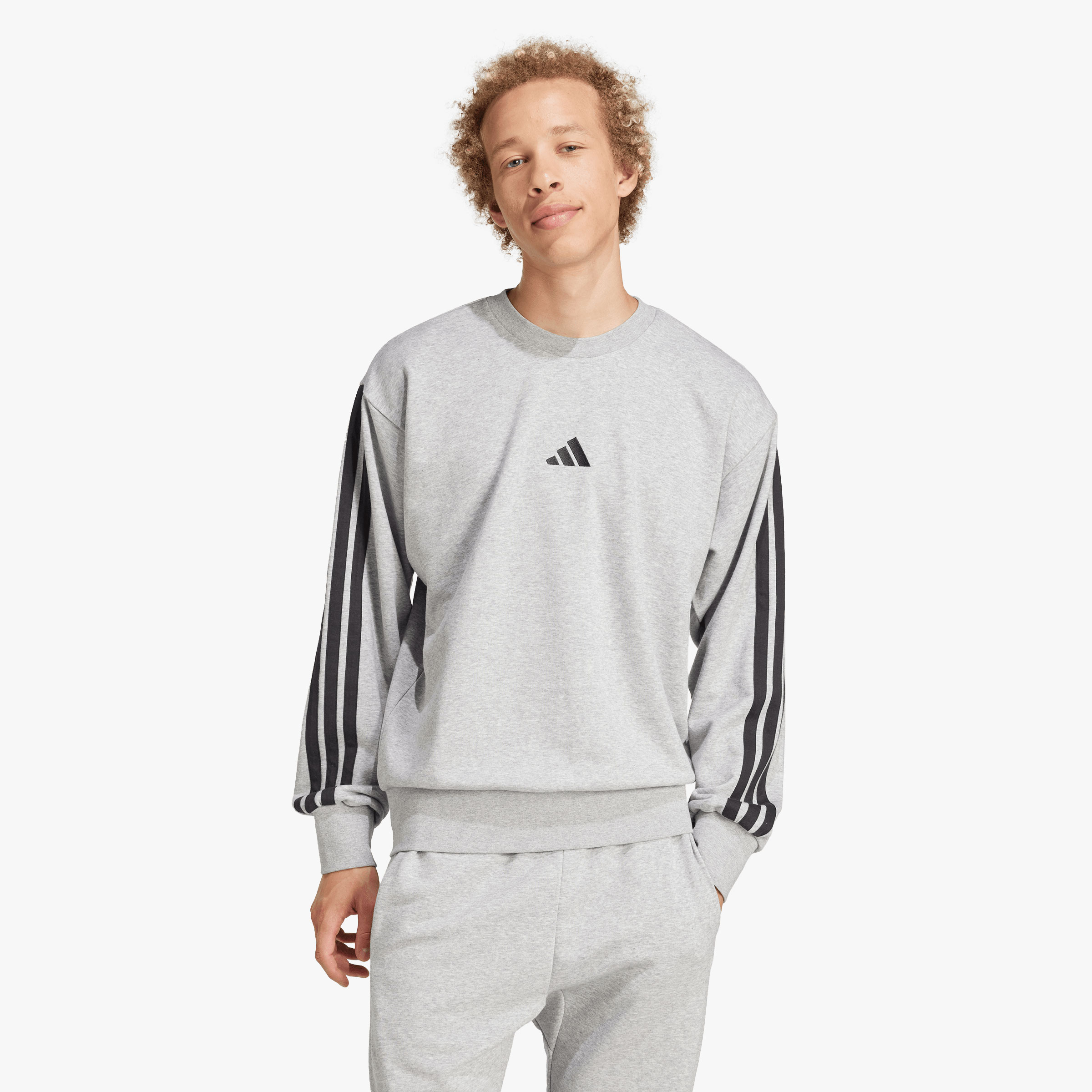 adidas Poler&oacute;n Essentials 3 Tiras Felpa Francesa, GRIS, hi-res