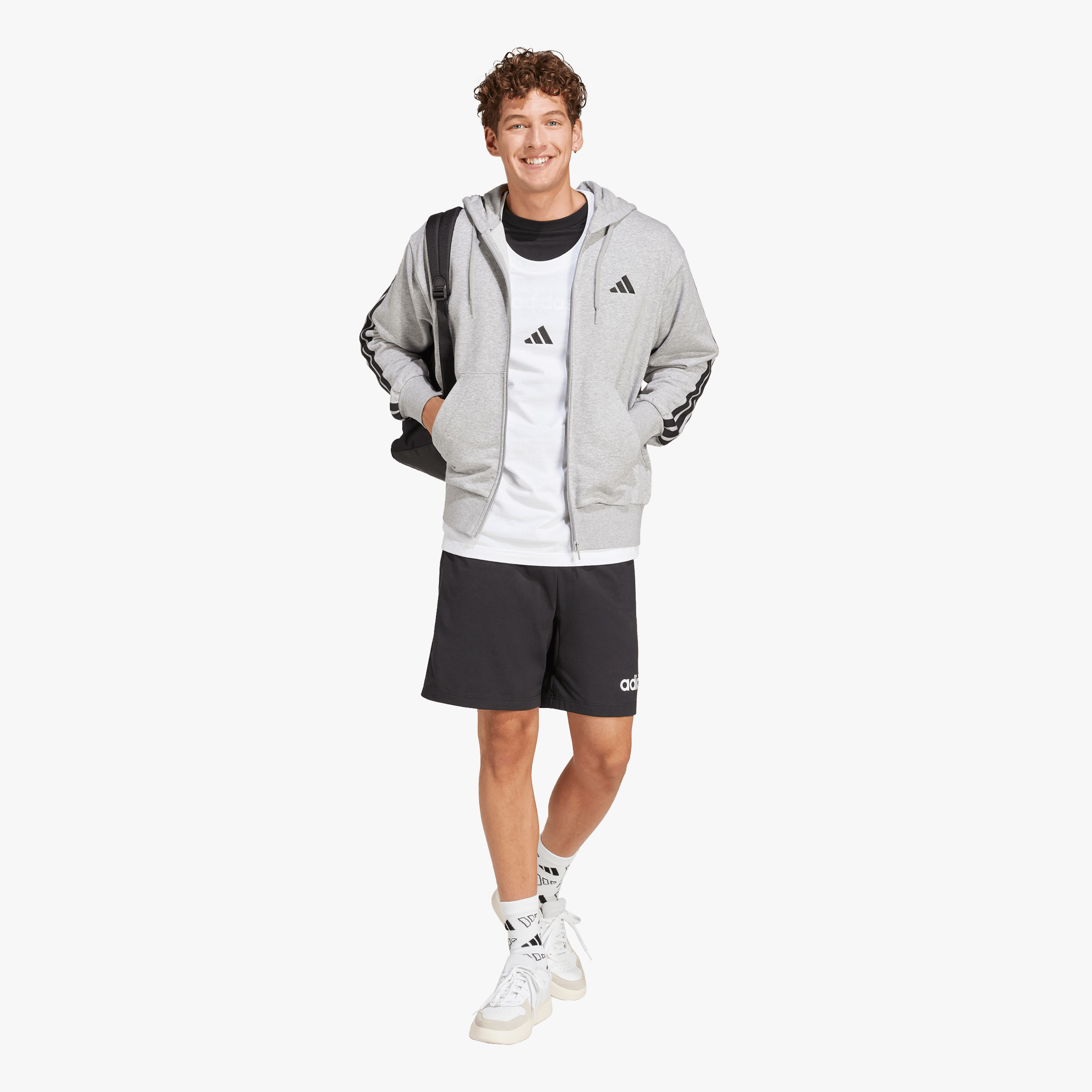 adidas Poler&oacute;n Essentials 3 Tiras French Terry, GRIS, hi-res