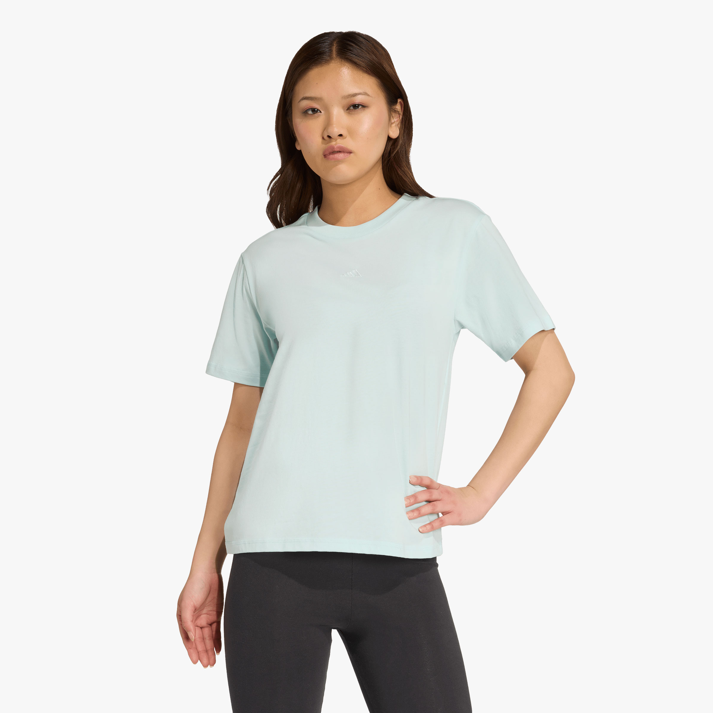 adidas Polera Essentials Logo Peque&ntilde;o Algod&oacute;n, VERDE, hi-res
