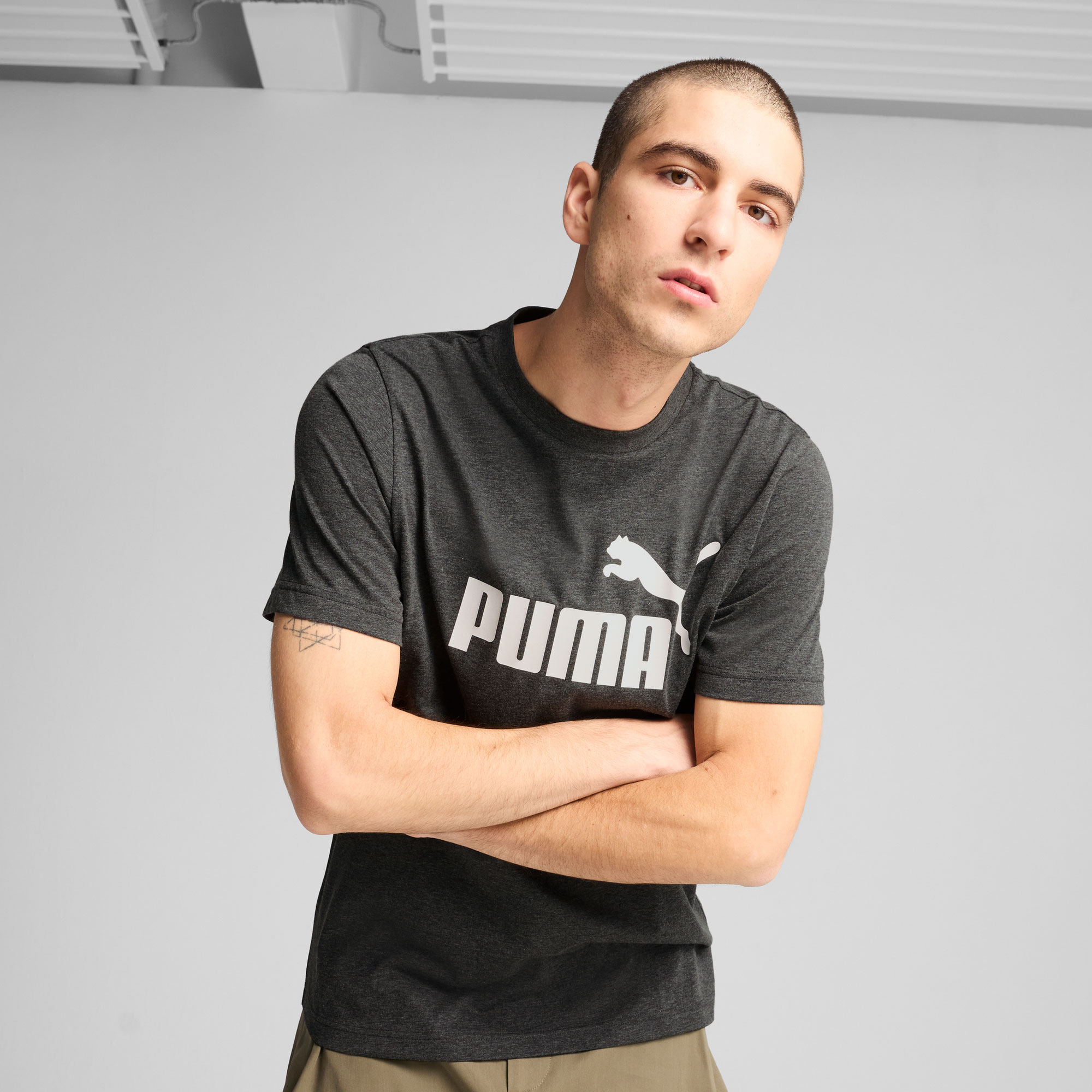 Puma Polera Essential Logo Heather, NEGRO, hi-res