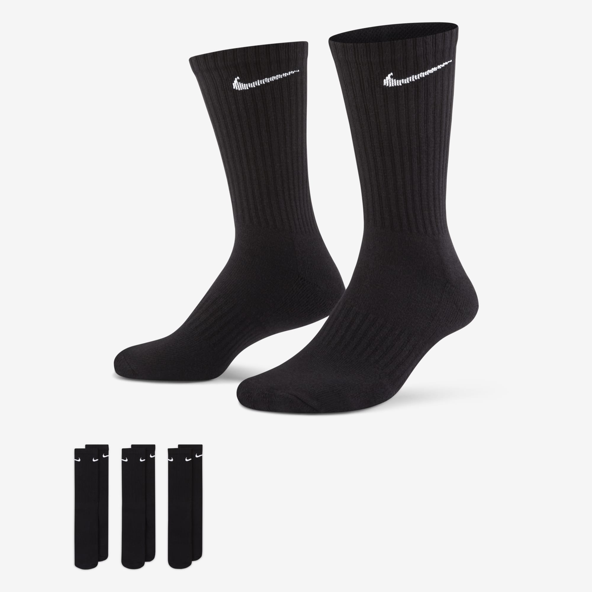 Nike Calcetines Everyday Cushioned Largos 3 Pares, NEGRO, hi-res