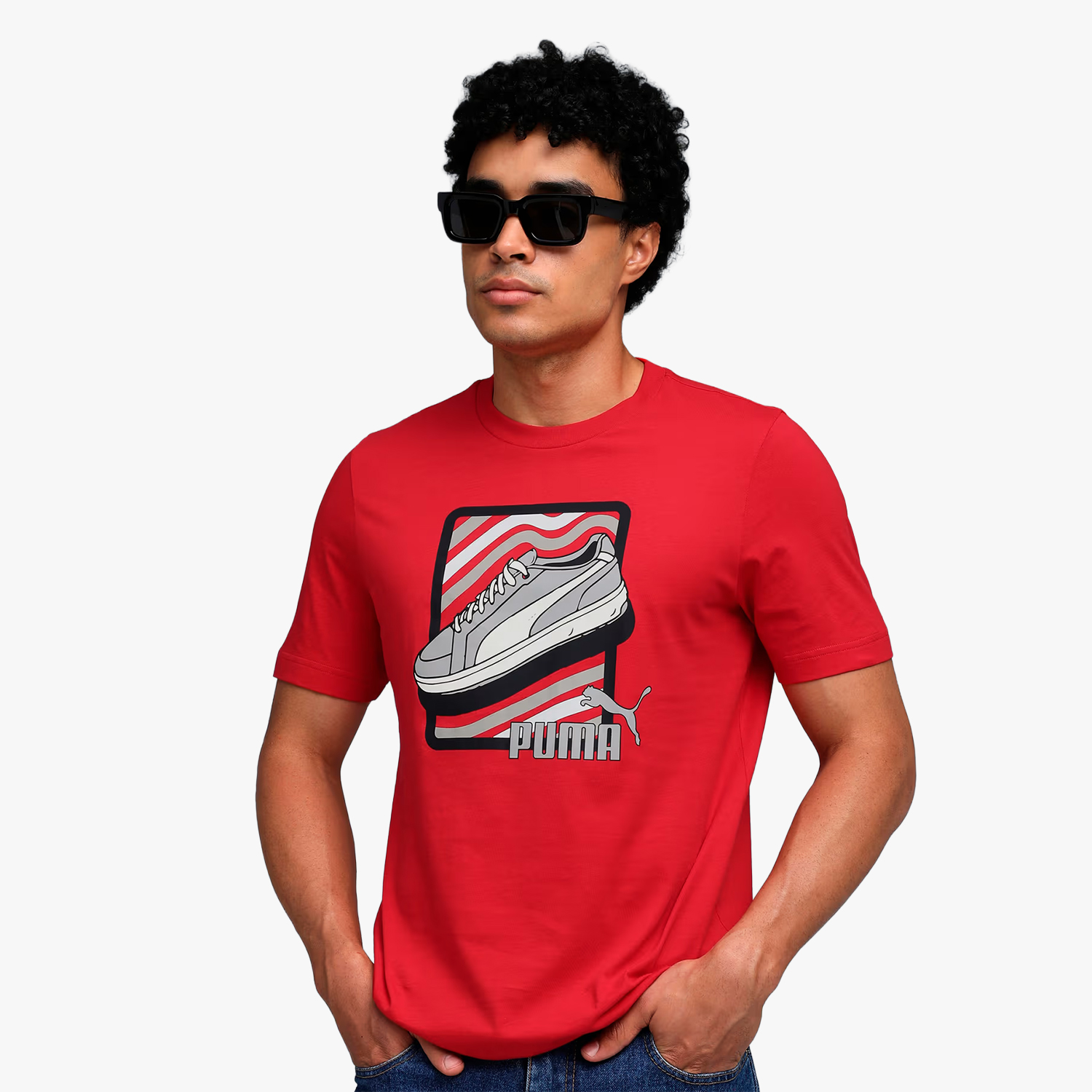 Puma Polera Estampada Sneaker, ROJO, hi-res