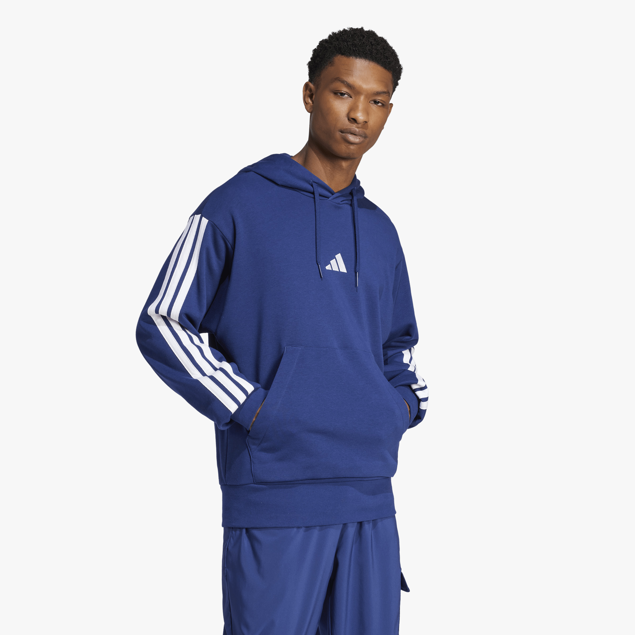 adidas Poler&oacute;n Essentials 3 Tiras Felpa Francesa, AZUL, hi-res